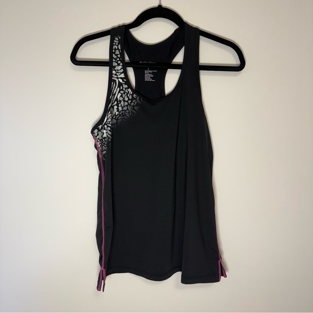Ideology Black and Pink Sport Tank Top with Silver Leopard Design Size S